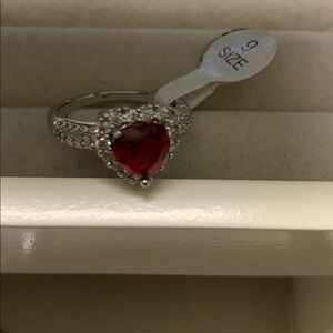 Red Hearty Silver Ring